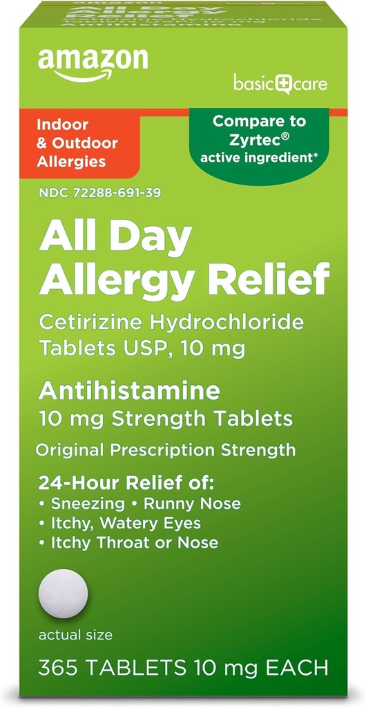 Βασική Φροντίδα All Day Αλλεργία, Cetirizine Hydrochloride Tablets, Αντιισταμινικό, 10 mg, 365 Count (Η συσκευασία μπορεί να διαφέρει)