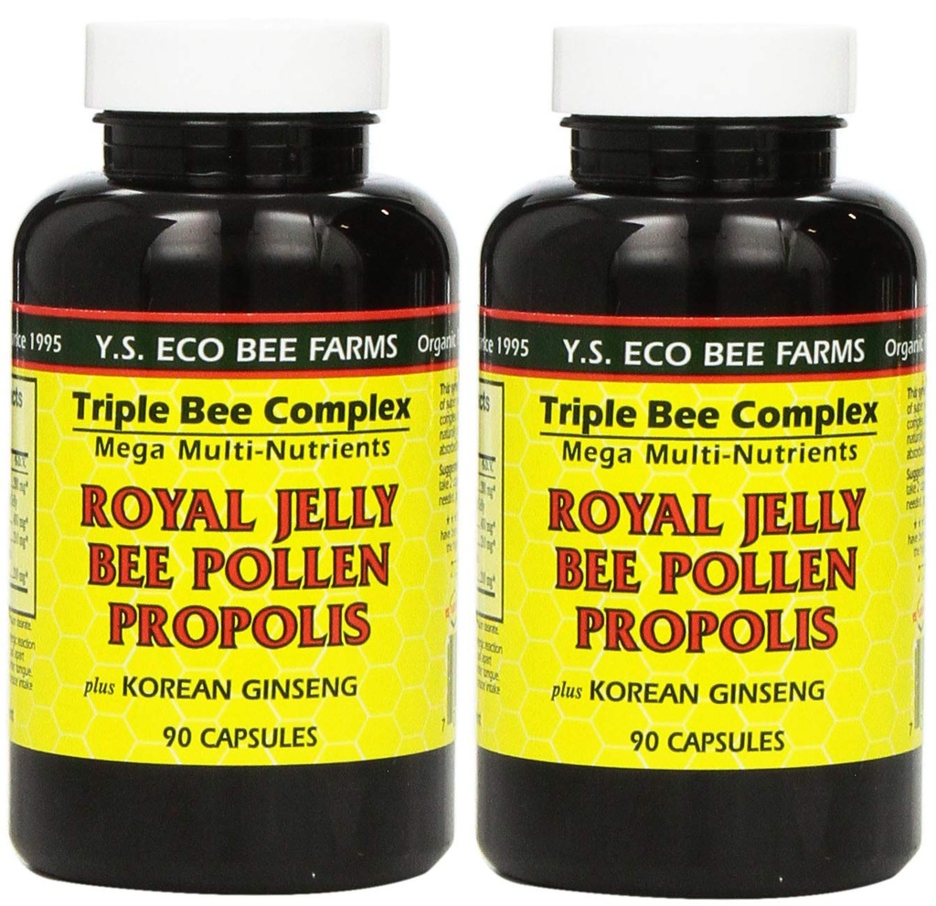 YS Eco Bee Farms, Royal Jelly Bee Γύρη Πρόπολη συν κορεάτικο Ginseng, 90 κάψουλες (2Pack)
