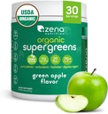 Zena Nutrition Organic Super Greens Powder, 70+ Superfoods, 0 Ζάχαρη, 3G Fiber, Spirulina, Chlorella, Αντιοξειδωτικά, Προβιοτικά/Προβιοτικά, Digestive Enzymes, Green Apple, 30 Μερίδες