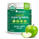Zena Nutrition Organic Super Greens Powder, 70+ Superfoods, 0 Sugar, 3G Fiber, Spirulina, Chlorella, Μανιτάρια, Πρεβιοτικά/Προβιοτικά, Digestive Enzymes for Gut Health, Green Apple, 30 Services