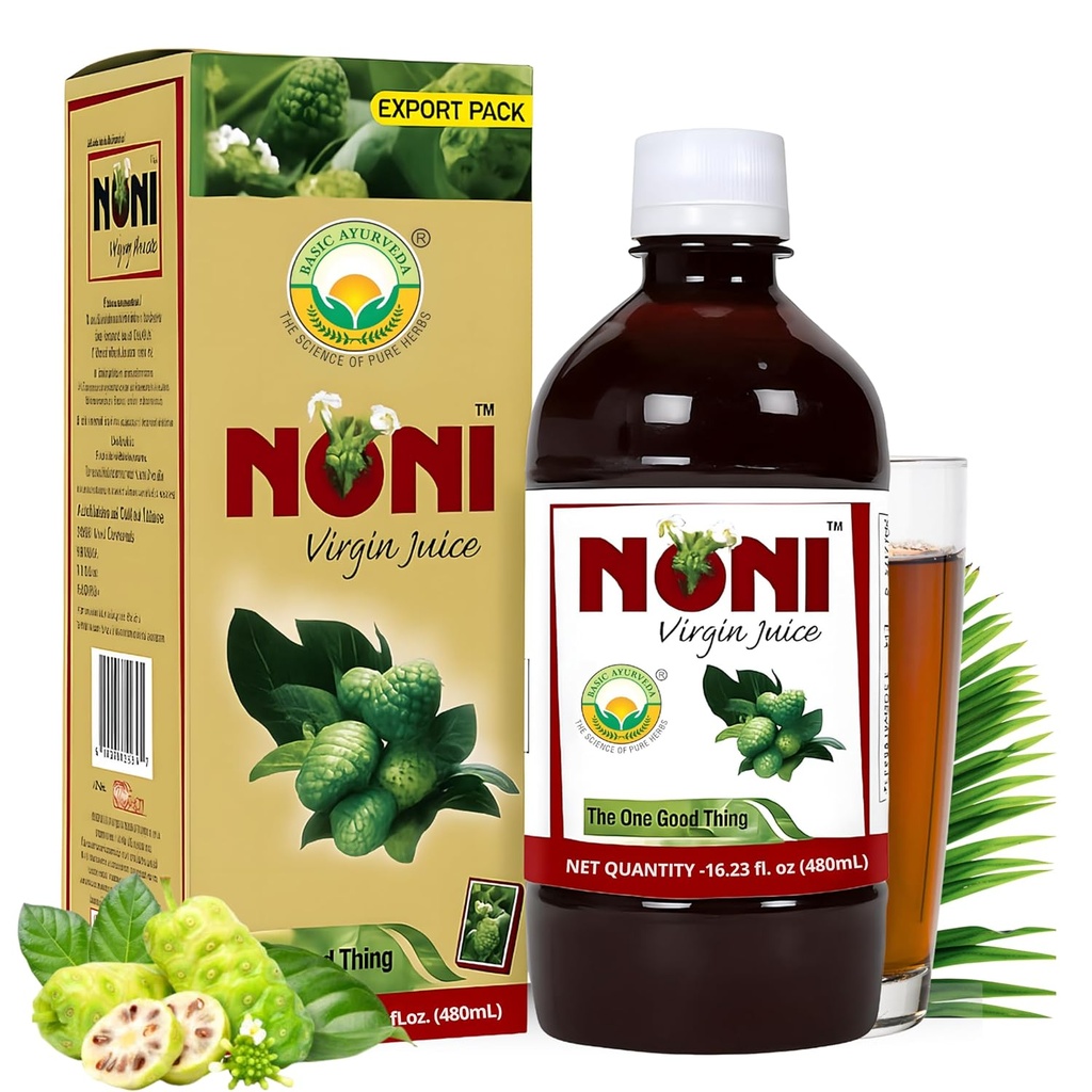 BASIC AYURVEDA Noni Virgin Fruit Juice | 16.23 Fl Oz (480ml) | Pure & Organic Ayurvedic Juice for Health and Wellness