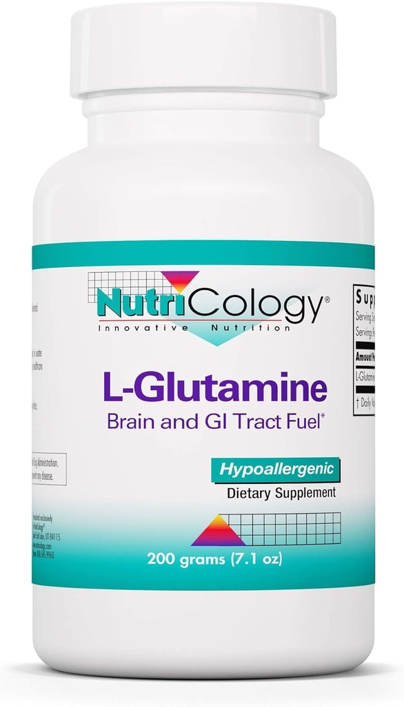 Nutricology L-Glutamine Powder - Gut Health for Men & Women, Free Form Amino Acid, Pure, 4.7g Supplement - 7.1 Ounce