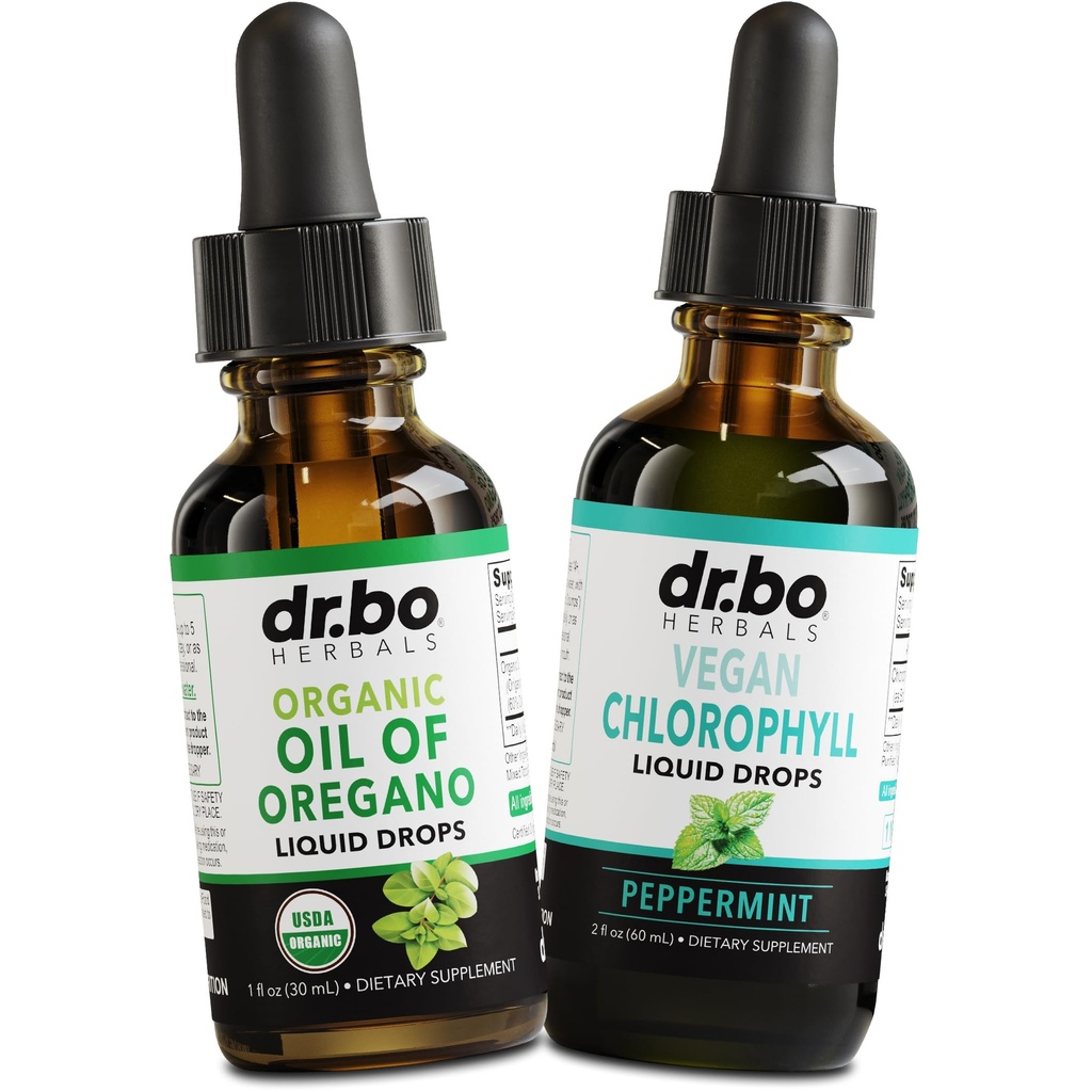 Organic Liquid Drops & Chlorophyl - Λάδι από Ρίγανο Drops Tintcture Extract & Vegan Chlorophyl Liquid Body Detox Cleanse Immune Support - Digestive Gut Health Odor Cleanse Supplement