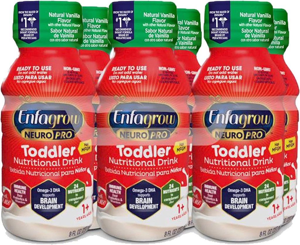 Enfagrow NeuroPro Toddler Διατροφικό Ποτό, Βανίλια Γεύση, Ωμέγα-3 DHA για την υποστήριξη του εγκεφάλου, Πρεβιοτικά & Βιταμίνες για την Ανοσολογική Υγεία, Έτοιμες προς Χρήση Φιάλες, 8 Fl Oz, 6 Count