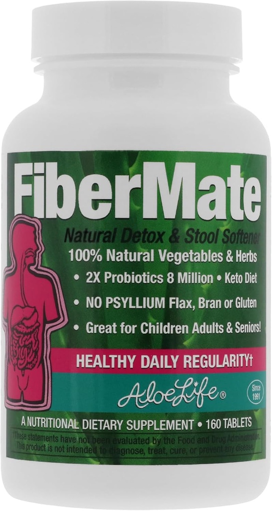 Aloe Life - FiberMate Tablets, Body Detox & Stool Αποσκληρυντής, Λαχανικά & Βότανα, Απαλή Ακανόνιστη Ανακούφιση, Safe Digestive Υποστήριξη, Όχι Ψυλλίου ή Μπραν, Χωρίς Γλουτένη & Γαλακτοκομικά (160 Tablets)