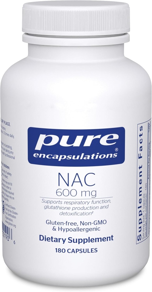 Pure Encapsulations NAC 600 mg - N- Acetyl Cysteine NAC Supplement for Lung Health & Immune Support, Liver Support & Antioxidants* - with Freeform N- Acetyl- L- Cysteine - 180 Capsles