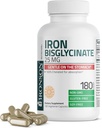Bronson Iron Bisglycinate 25 mg Gentle on The Stomach, υποστηρίζει την ενέργεια & υγιής παραγωγή ερυθρών κυττάρων αίματος - μη-συντηρητική φόρμουλα - μη ΓΤΟ, 180 κάψουλες χορτοφάγων