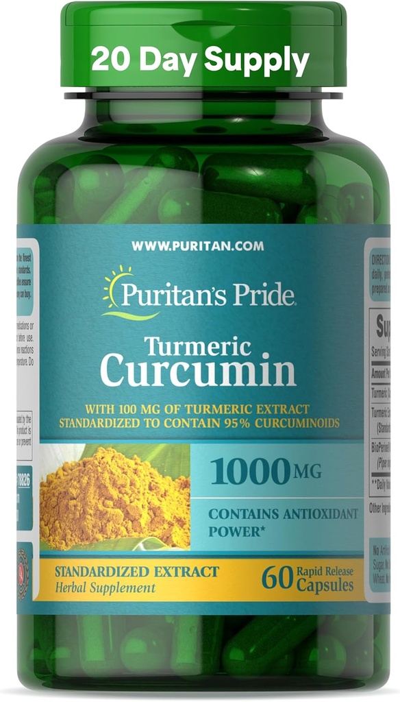 Puritan's Pride Turmeric Curcumin 1,000mg, Standarized to 95% Cucuminoids, φυτικό συμπλήρωμα διατροφής για την Αντιοξειδωτική Υγεία, 60 κάψουλες απελευθέρωσης Radpid