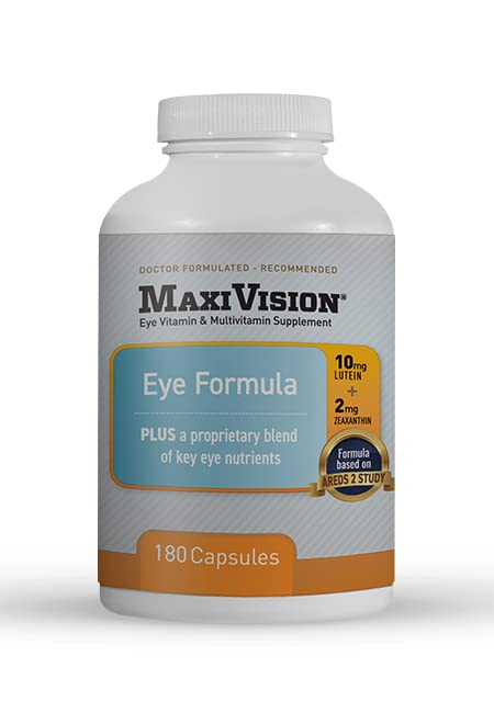 MaxiVision® Eye Formula - Eye Vitamin Based on AREDS 2 Study - Age-Related Macular Support (1 B, 180 Capsules)