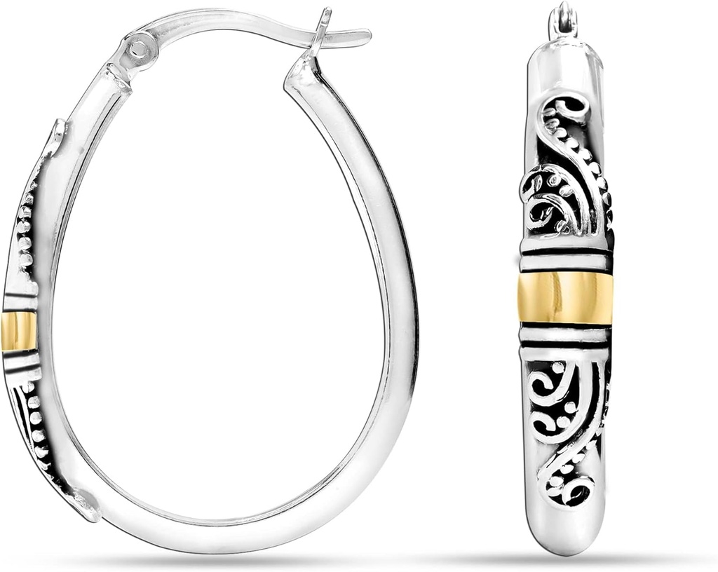 LeCalla 925 Sterling Silver Bali-Style Σκουλαρίκια Ελαφρύ Click-Top Antique Δύο-Tone Beaded Ιταλική Μπαλί Στυλ Σκουλαρίκια για γυναίκες