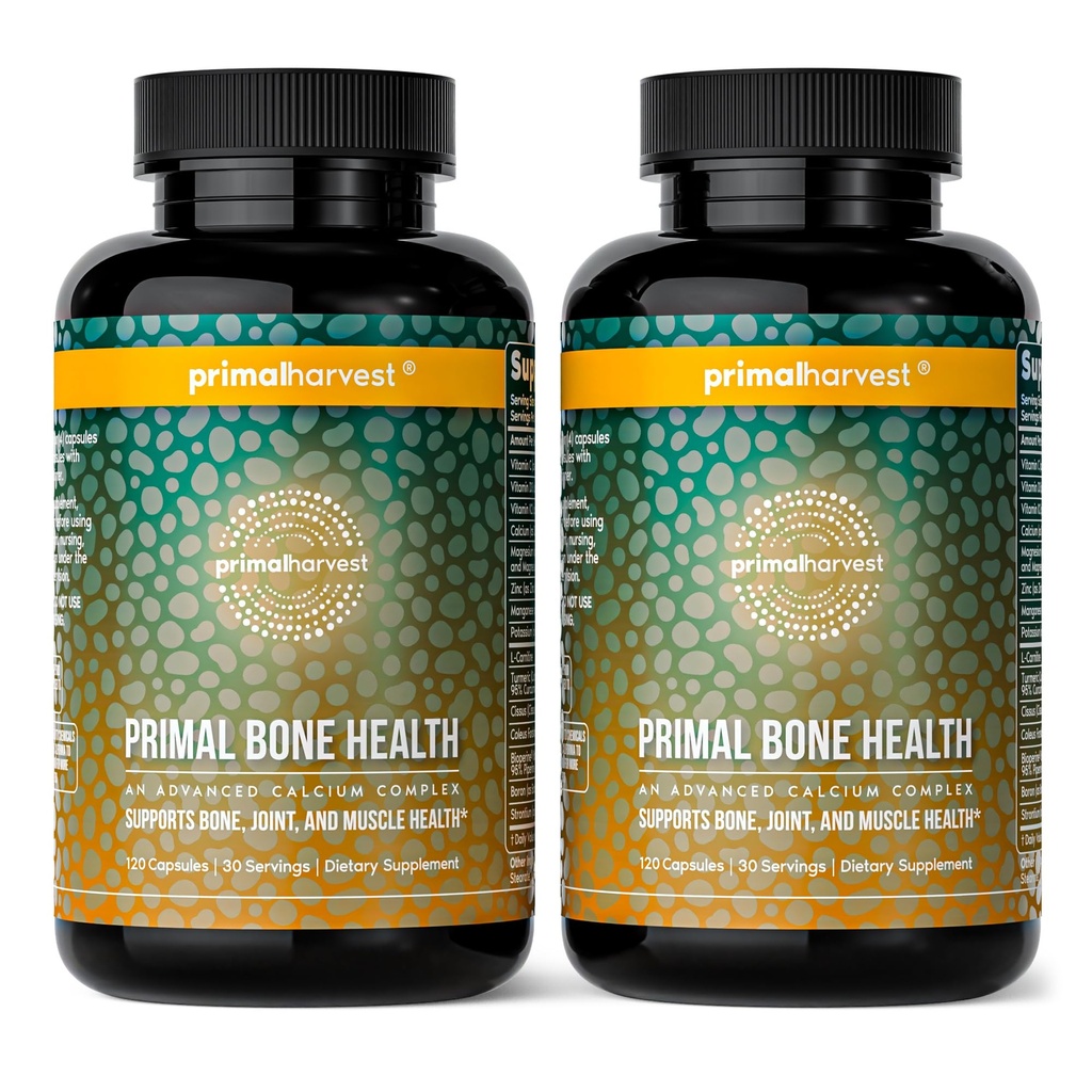 Primal Συγκομιδή 2 Pack, Primal Bone Health Calcium Carbonate Bone Health Complex για άνδρες & γυναίκες με ασβέστιο, μαγνήσιο, ψευδάργυρο, μαγγάνιο, κάλιο, & L-καρνιτίνη (240 κάψουλες)