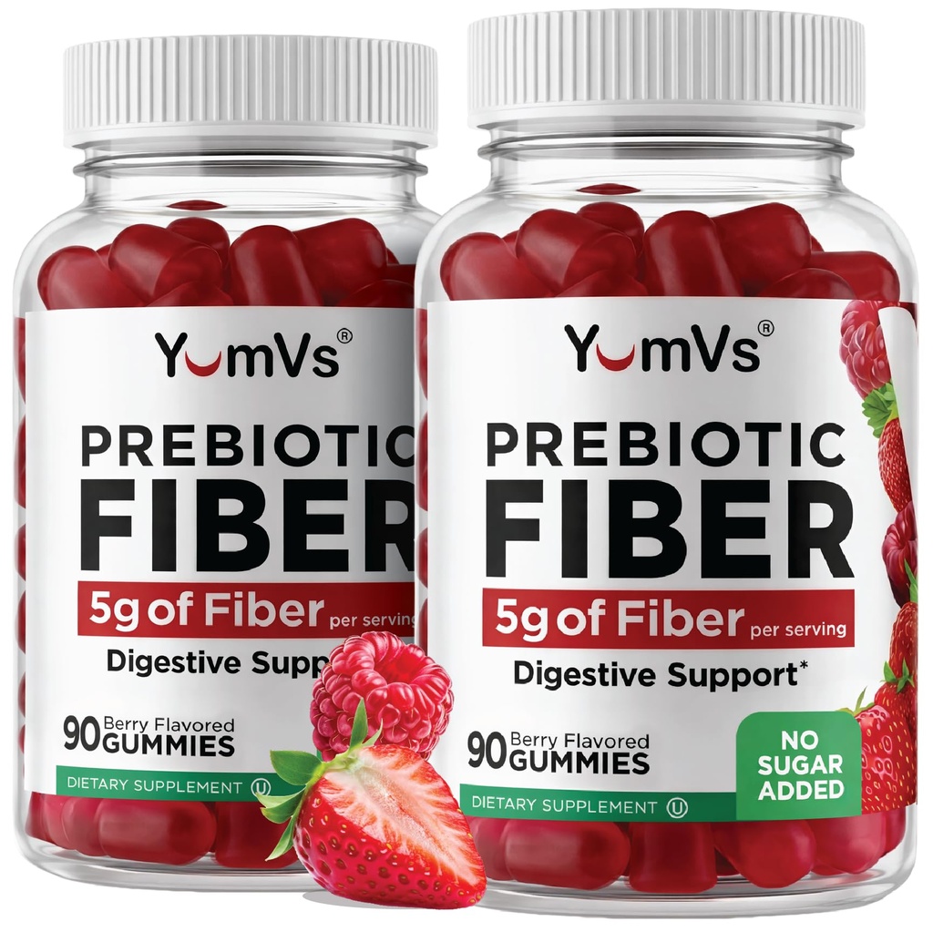 Yum-Vs - Prebiotic Fiber Gummies για ενήλικες & παιδιά - 5g Digestive Aid Gummy Fiber Συμπλήρωμα - Keto Friendly Prebiotic Daily Fiber Supplement for Women & Men - No Sugar Added Dietary Fiber (90 Count)