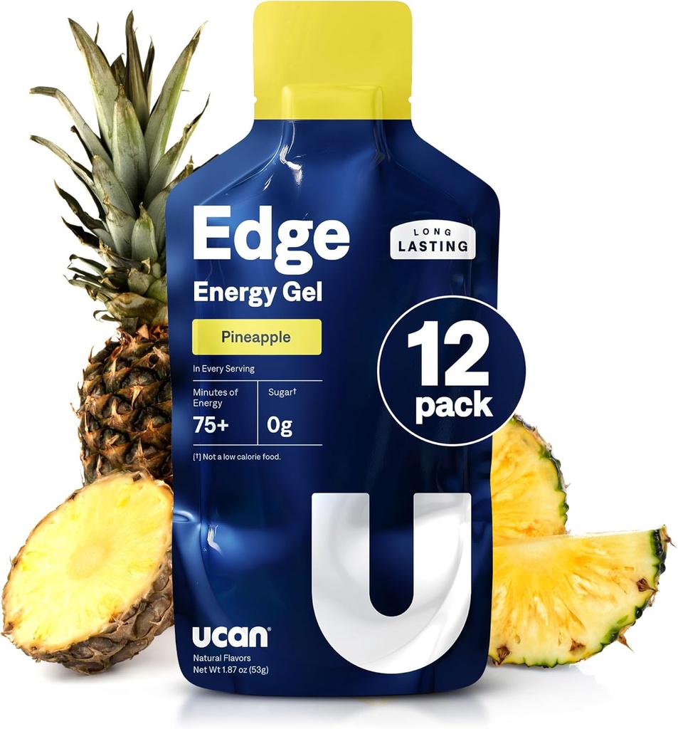 UCAN Edge Energy Gel Shots, Pineapple (12, 1.87 Ounce Packets) for Running, Training, Workouts, Fitness, Cycling, Crossfit | Sugar-Free, Vegan, & Keto Friendly Energy Supplement