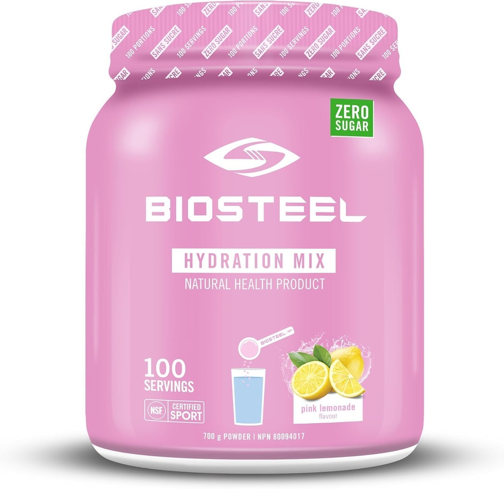 BIOSTEEL Zero Sugar Hydration Mix, Μεγάλη Γευστική Ενυδάτωση με 5 Απαραίτητα Ηλεκτρόλυτα, Pink Λεμονάδα, 100 Σερβιέτες ανά Tub