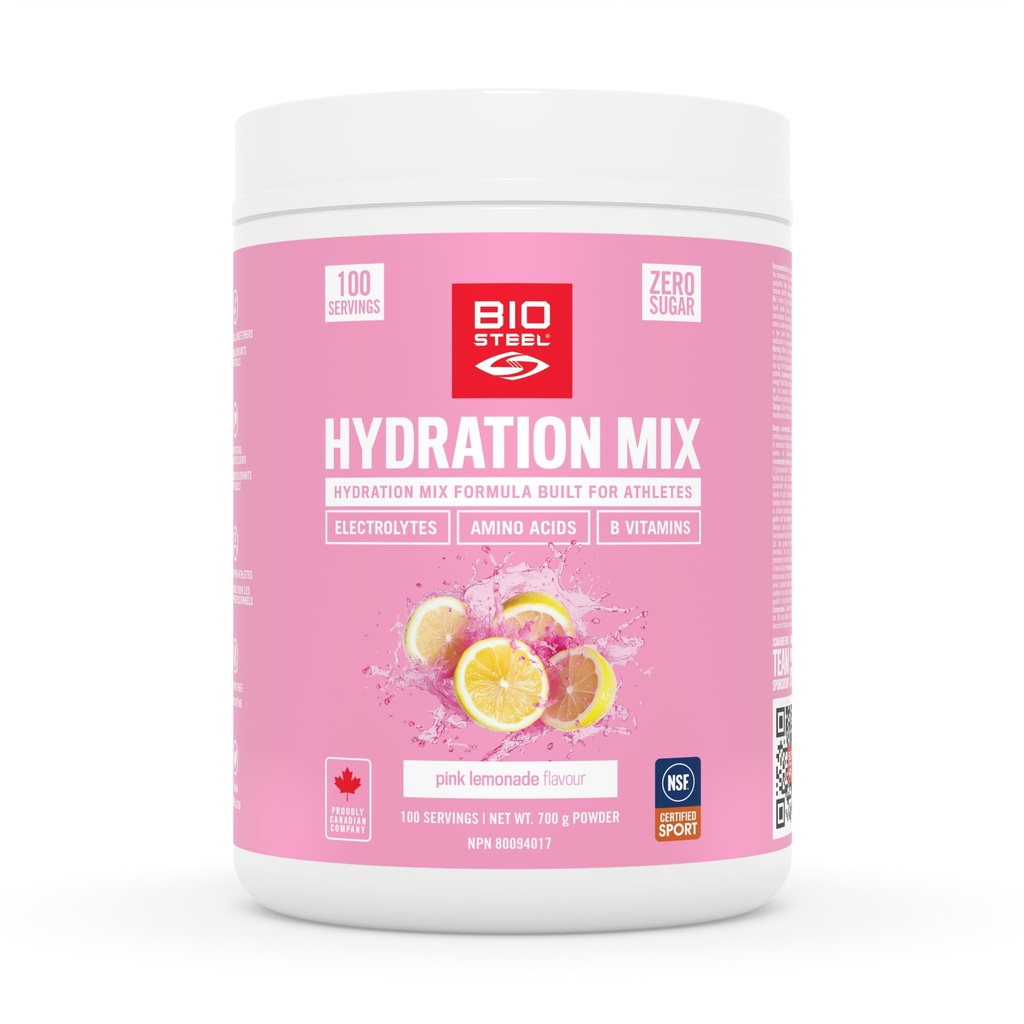 BIOSTEEL Zero Sugar Hydration Mix, Great Tasting Hydration with 5 Essential Electrolytes, Pink Lemonade, 100 Servings per Tub