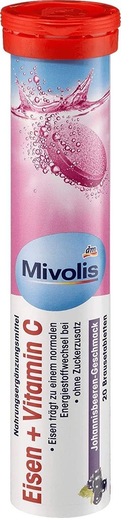 Mivolis Iron + Vitamin C αναβράζοντα δισκία - Διαιτητικά συμπληρώματα 1 Συσκευασία x 20 τεμ.