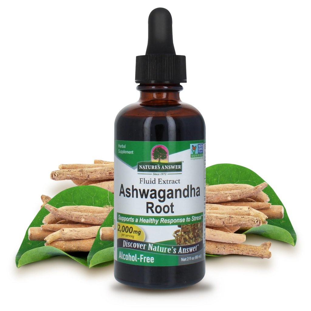 Nature's Answer Ashwagandha Root | Herbal Supplement Maintain Healthy Immune Function | Supports Body Against Stress | Gluten-Free, Alcohol-Free & Vegan 2oz