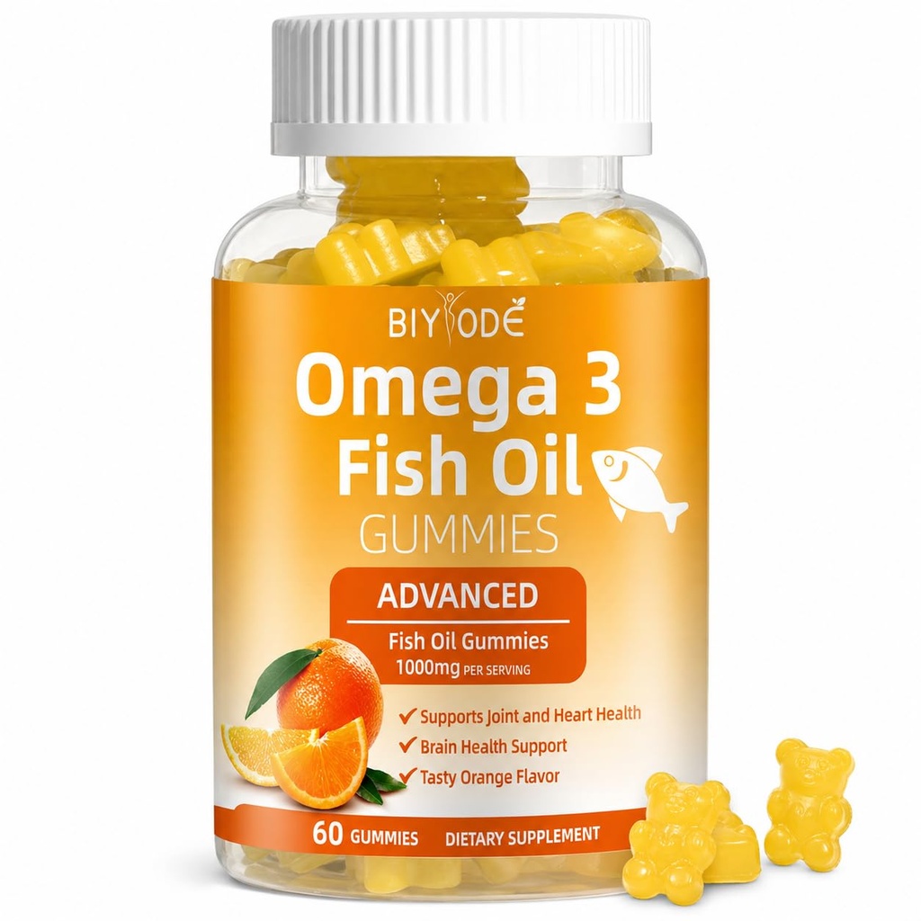 Omega-3 Fish Oil Supplements: Pure 1000mg Omega-3 Gummies Support Heart Joint Eye Brain Immune Health 60 Gummies 30 Day Supply