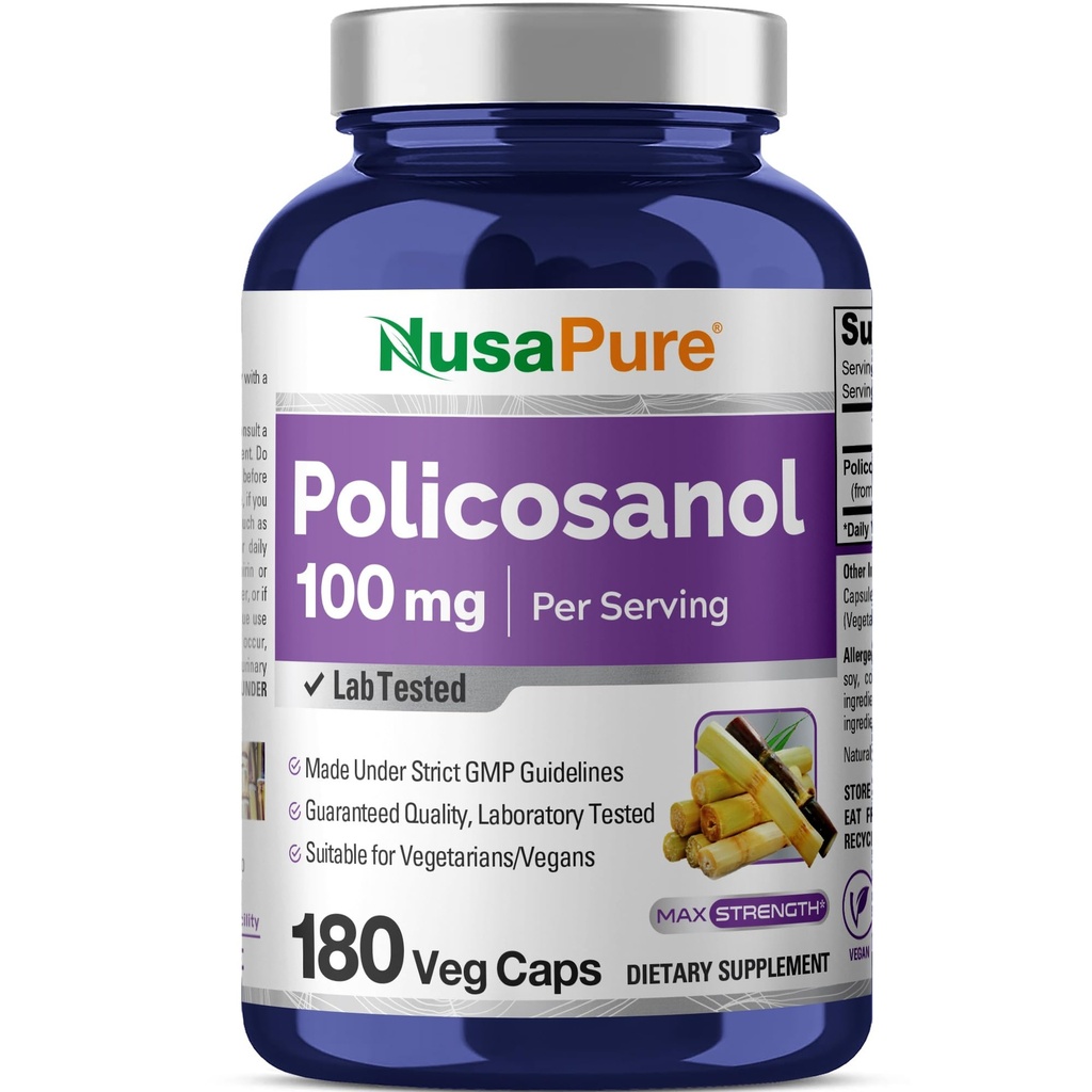 NusaPure Policosanol 100mg 180 Κάψουλες Veggie (Vegan, Non-GMO)