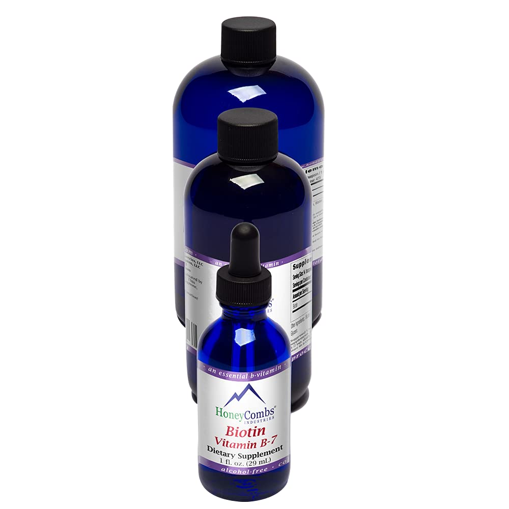 HoneyCombs Βιταμίνη Β7 (Biotin) Σταγόνες – Υγρή Βιοτίνη Τρίχες, Δέρμα, Καρφιά Συμπλήρωμα – Διηθήσεις & Βιταμίνες μαλλιών - Χωρίς αλκοόλ, Μη ΓΤΟ Βιταμίνη Υγρή για Υγιή Μαλλιά, Δέρμα και Καρφιά, 8 Fl Oz.
