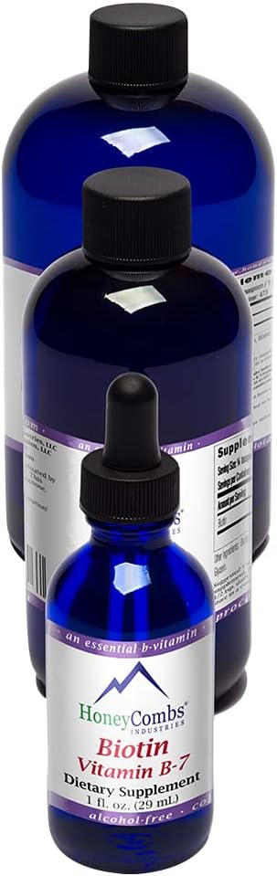 HoneyCombs Βιταμίνη Β7 (Biotin) Σταγόνες – Υγρή Βιοτίνη Τρίχες, Δέρμα, Καρφιά Συμπλήρωμα – Διηθήσεις & Βιταμίνες μαλλιών - Χωρίς αλκοόλ, Μη ΓΤΟ Βιταμίνη Υγρή για Υγιή Μαλλιά, Δέρμα και Καρφιά, 8 Fl Oz.