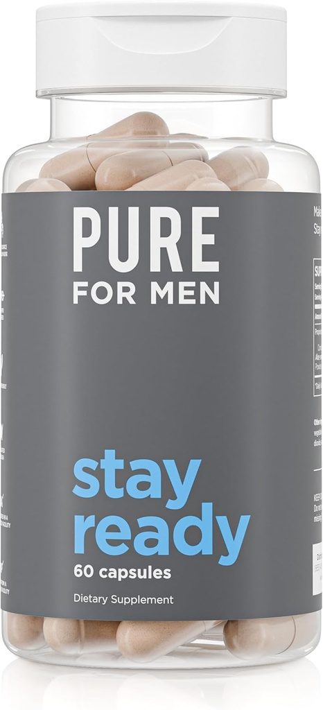Pure for Men Original Cleanliness Stay Ready Fiber Supplement | Helps Promote Digestive Regularity | Psyllium Husk, Aloe Vera, Chia Seeds, Flaxseeds | Proprietary Formula | 60 Vegan Capsules