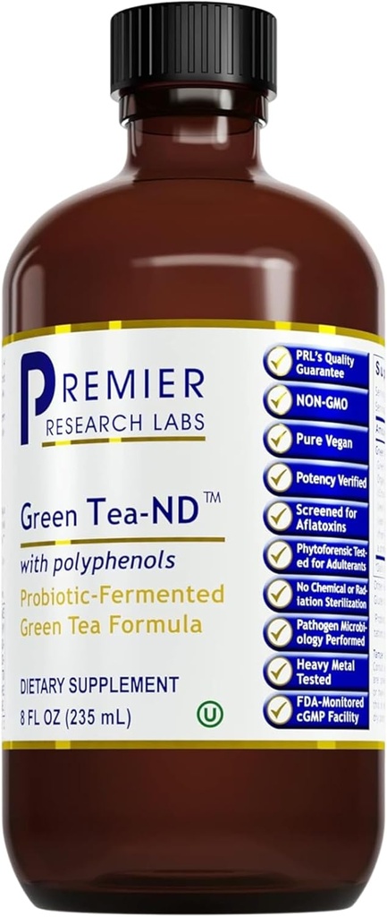Premier Research Labs Green Tea-ND - Probiotic Fermented Green Tea Extract συμπλήρωμα με ECGC, Camellia Sinensis υγρό, συμπλήρωμα σταγόνες για ενήλικες, Vegan Φιλικό - 8 Fl Oz μπουκάλι