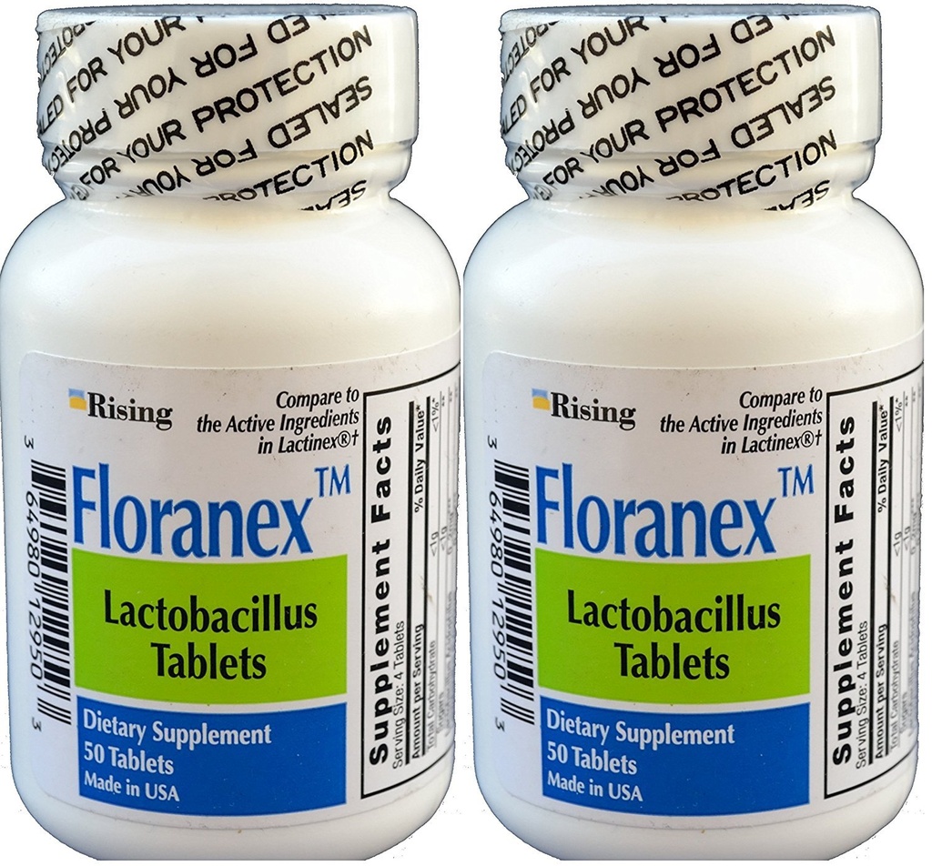 Floranex Προβιοτικό για την υγεία του παχέος εντέρου Γενόσημο για Lactinex 50 δισκία ανά συσκευασία φιάλης των 2 Σύνολο 100 δισκίων