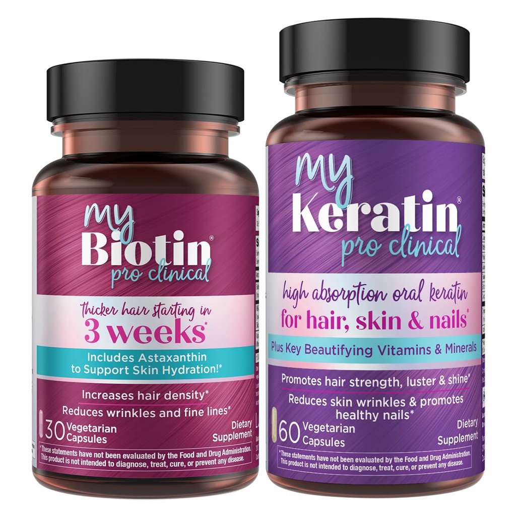 Προϊόντα καθαρότητας Bundle - MyBiotin ProClinical + MyKeratin Advanced Hair Therapy MyBiotin ProClinical (Biotin, MB40X Matrix, Ασταξανθίνη) - MyKeratin (Επόμενης γενιάς κερατίνη μαλλιά, δέρμα & νύχια)