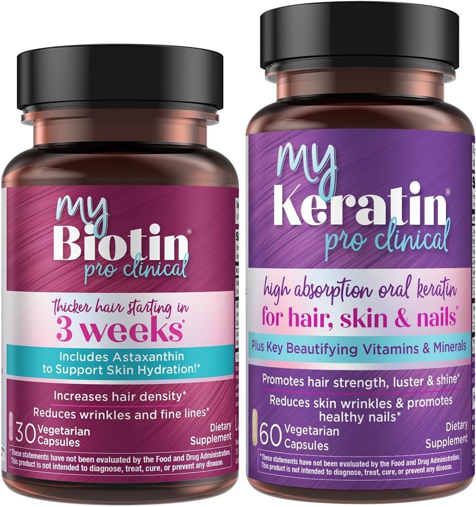 Προϊόντα καθαρότητας Bundle - MyBiotin ProClinical + MyKeratin Advanced Hair Therapy MyBiotin ProClinical (Biotin, MB40X Matrix, Ασταξανθίνη) - MyKeratin (Επόμενης γενιάς κερατίνη μαλλιά, δέρμα & νύχια)
