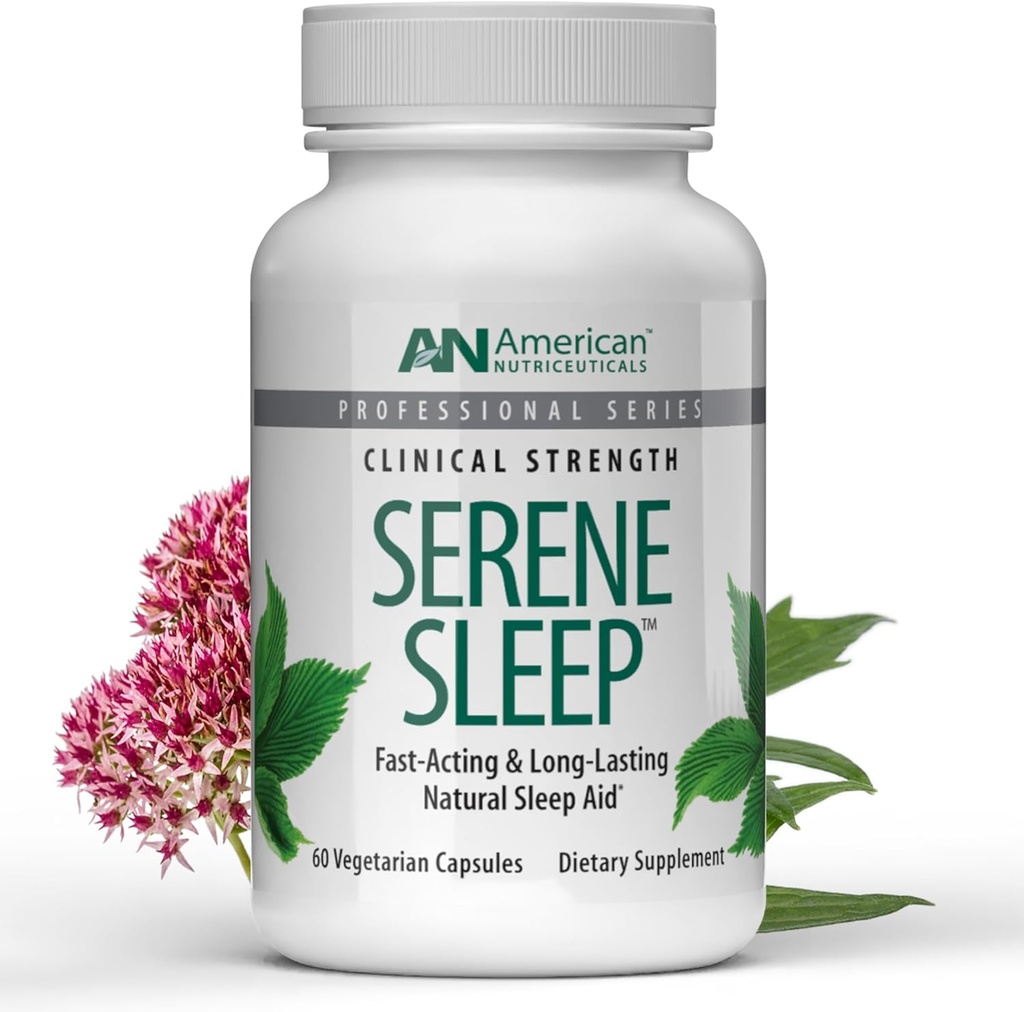American Nutriceuticals - Serene Sleep Aid - με Μελατονίνη & Μαγνήσιο - All Natural Sleep Aid for Adults -Long-Lasting - 60 Κάψουλες -30 Ημέρα προσφοράς