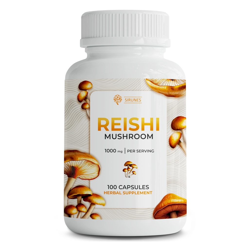 SIRUNES Reishi Mushroom Κάψουλες – 100 Count Reishi Mushroom συμπλήρωμα για το άγχος και την ανοσοποιητική υποστήριξη – 1000mg υψηλής αντοχής Mushroom Mushroom Superfood Κάψουλες – Μη ΓΤΟ και φυσικό