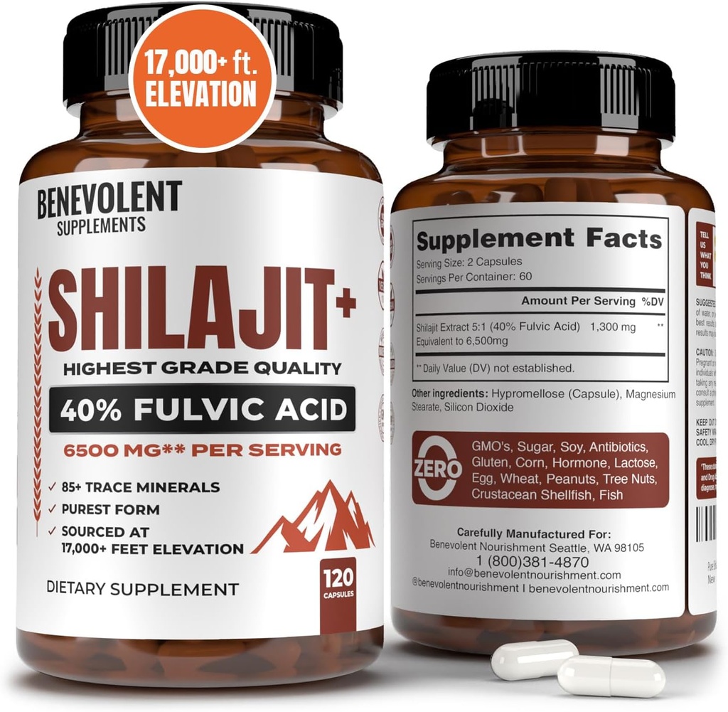 6.500mg Shilajit συμπλήρωμα με 40% Fulvic Acid (Υψηλή απορρόφηση) 