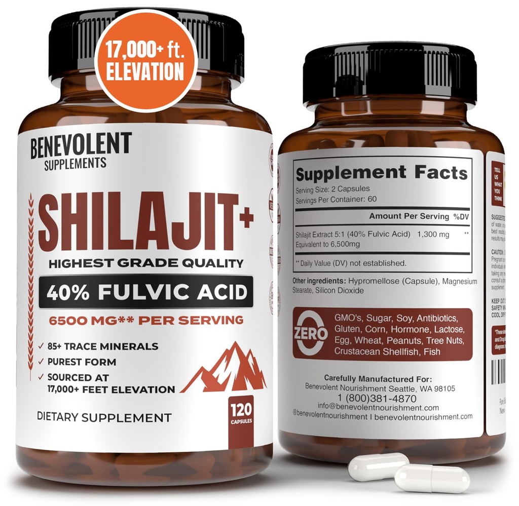 6.500mg Shilajit συμπλήρωμα με 40% Fulvic Acid (Υψηλή απορρόφηση) 