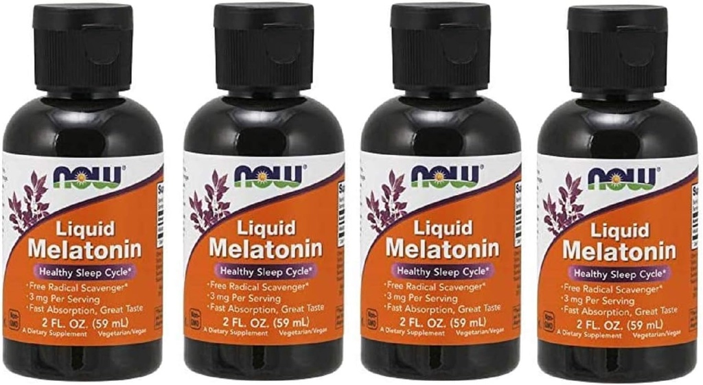 Liquid Melatonin 3mg (Pack of 4) Now Foods 8 oz. (4 x 2 oz.) Liquid