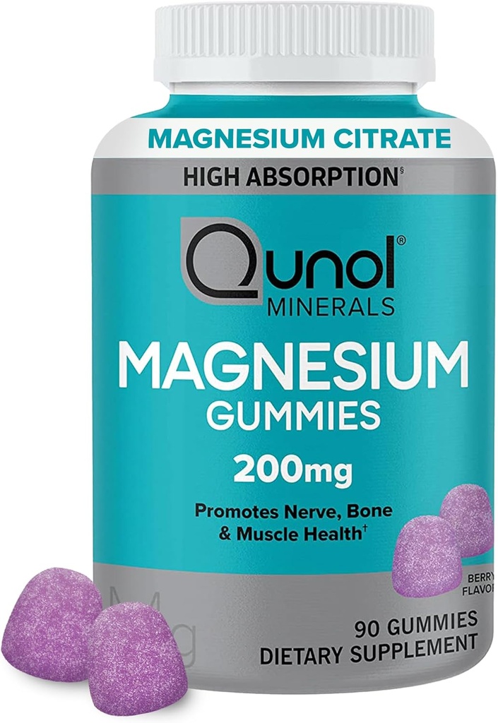Κουνόλη Μαγνήσιο Gummies για ενήλικες, 200mg Στοιχειώδες Μαγνήσιο (από 1.750mg Μαγνήσιο Κιτρικό), Υψηλή Απορρόφηση Συμπλήρωμα Μαγνησίου, Υποστηρίζει Νεύρο, Οστά και Μυική Υγεία, Χορτοφαγικά, 90 Count