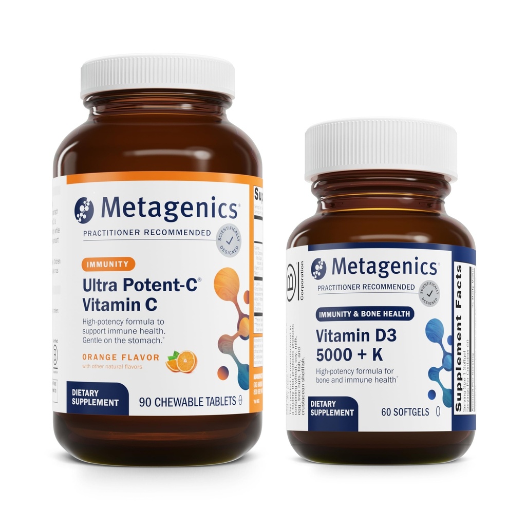 Metagenics Bundle - Ultra Poent- C Chewable & D3 5.000 + K - 90 δισκία Ultra Poent- C Chewable for Immune & Antioxidant Support - 60 Softgels of D3 5.000 + K for Immune, Heart & Bone Health