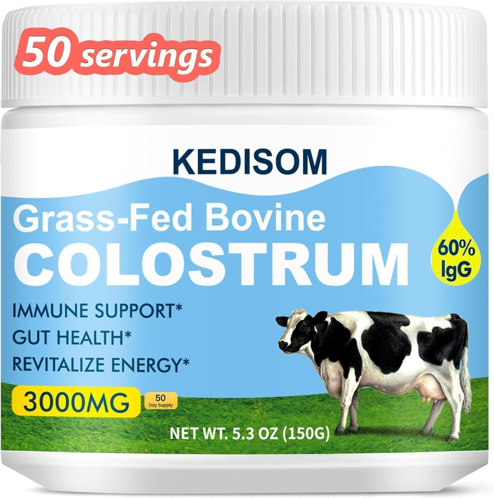 Grass-Fed Bovine Colostrum Supplement Powder - 60% High IgG 3000 mg για την υγεία των ορνίθων, ανοσοποιητική υποστήριξη - Εύκολο στην ανάμειξη Φυσικό Liposomal Colostrum Superfood, Unflaved, 50 Υπηρεσίες
