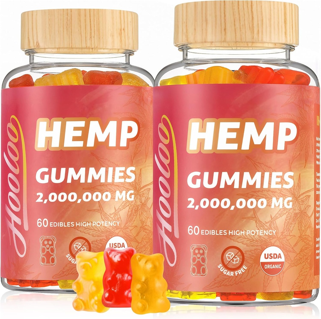 HOOLOO Hemp Gummies Extra Strength 2.000.000mg, Εκχύλισμα κάνναβης Ζάχαρη Δωρεάν Gummy Bears Φρούτο, Κατασκευασμένο στις ΗΠΑ