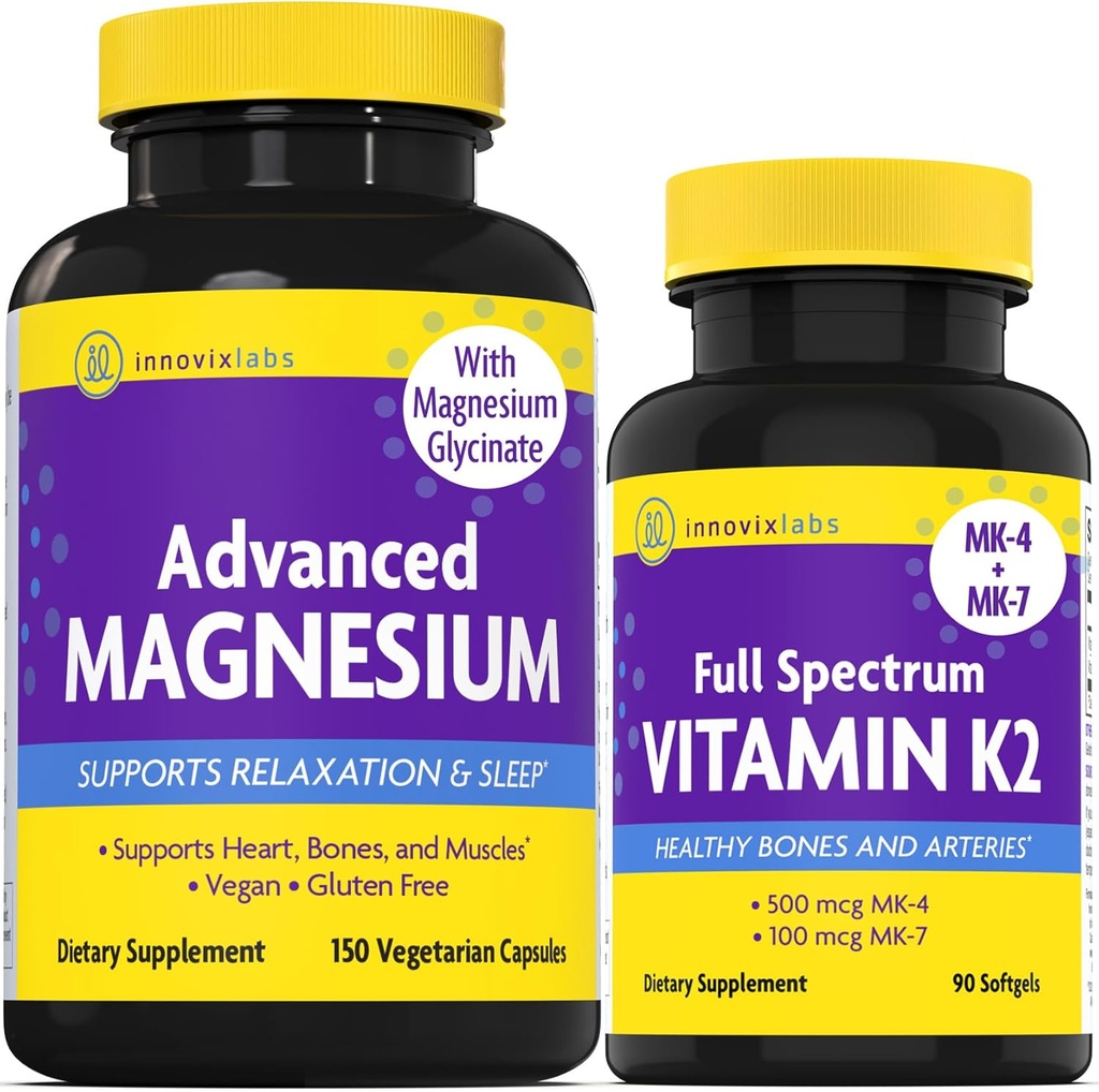 InnovixLabs Vitamin K2 & Magnesium Bundle Full Spectrum Vitamin K2 (90 softgels) Advanced Magnesium (150 Time-Release Κάψουλες). Υποστηρίζει υγιή οστά & αρτηρίες. *