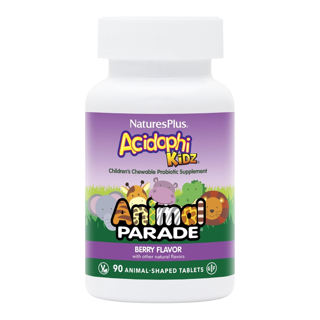 NaturesPlus Animal Parade AcidophyKidz, Berry Flavor - 90 Μασώμενα, Ζωομορφές Δισκία - με Προβιοτικά, FOS & Grape Seed - 90 Σύνολο Σερβιρίσματος