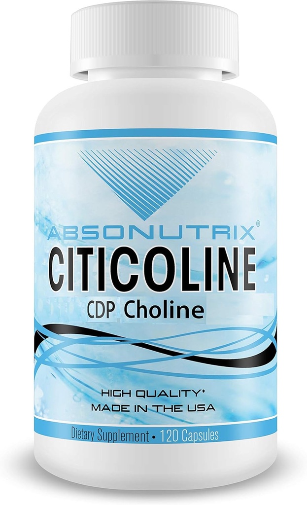 Absonutrix Citicoline CDP Choline 530mg, Nootropic Supplement, GMP Certified, Third-Party Tested, Easy to Swallow, 120 Veg caps, Improves Cognitive Skills, Supports Memory, Non-GMO, Made in USA