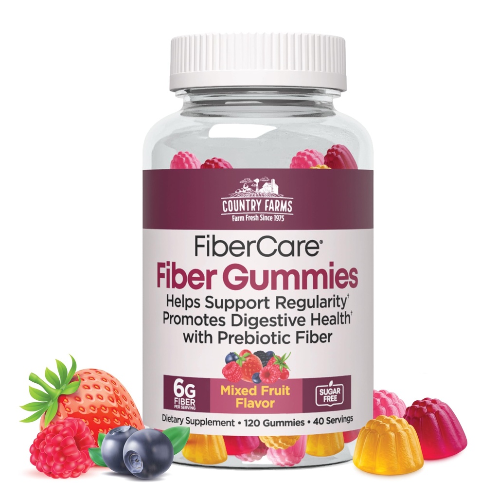Χώρα Αγροκτήματα Fiber Care Prebiotic Gummies, 6g Fiber ανά υπηρεσία, GLP-1 Booster, FOS από Beets, Digestive Health, υποστηρίζει την κανονικότητα, μικτή γεύση φρούτων, 120 Gummies, 40 υπηρεσίες