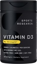 Sports Research 10,000 iu Vitamin D3 Supplement with Organic Coconut Oil - Vitamin D for Strong Bones & Immune Health - Supports Calcium Absorption - Non-GMO - 250mcg, 120 Mini Softgels for Adults