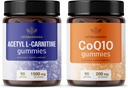 HERBAMAMA L-Carnitine and CoQ10 Kit - Συσκευασία των 1500 mg Acetyl L-Carnitine & 200 mg Συνένζυμο Q10 Gummies - Vegan, Non-GMO, Gelatin- Free - 2 Pack