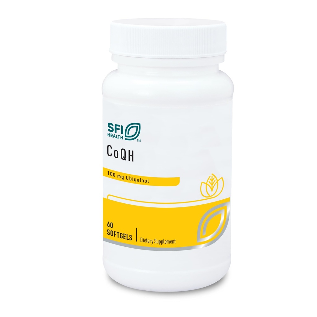Klaire Labs SFI Health CoQH - Hypoallergenic 100 Milligrams Reduced Coenzyme Q10 as Ubiquinol Solubilized in D-Limonene Oil for Mitochondrial Support (60 Softgels)