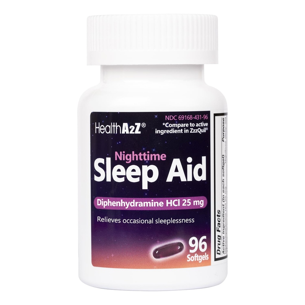 ΥγείαA2Z Sleep Aid, διφαινυδραμίνη HCl 25mg Softgels, υποστηρίζει βαθύτερα, ξεκούραστος ύπνος, μη σφυρηλάτηση συνήθειας (96 Softgels)