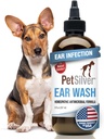 PetSilver Dog Ear Cleaner Solution – Πλύσιμο Απαλού Αυτιού για Σκύλους και Γάτες με Χηλικό Ασημί – Otic Rinse Formula Targets Wax Buildup, Smirly Odor, and Ichy or Irritated areas - Made in USA - 8 fl oz