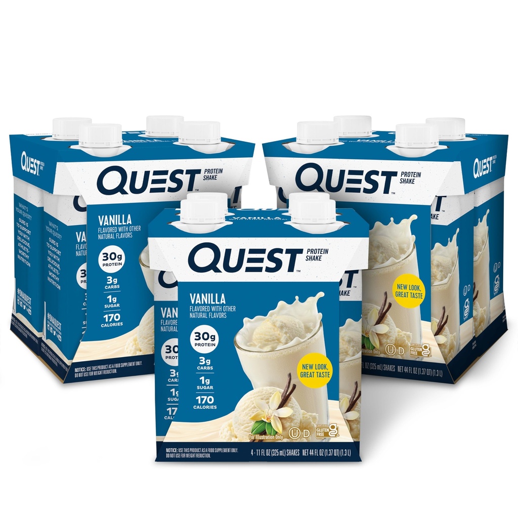 Quest Διατροφή έτοιμη να πιει πρωτεΐνη βανίλιας Shake, 30g πρωτεΐνη, 3g καθαρό υδατάνθρακες, χωρίς γλουτένη, Keto φιλικό, 11 fl.oz 4 κόμη (πακέτο των 3)