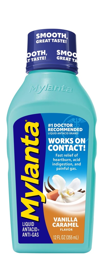Mylanta Heartburn and Gas Relief, Υγρό αντιόξινο, Vanilla Caramel Flavor, 12 ρευστή ουγγιά